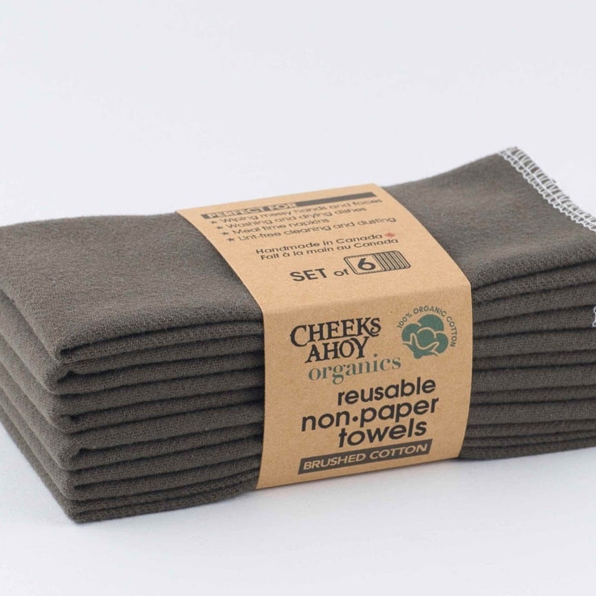Organic Brushed Cotton Reusable Non Paper Towels olive by cheeks ahoy The Eco Den